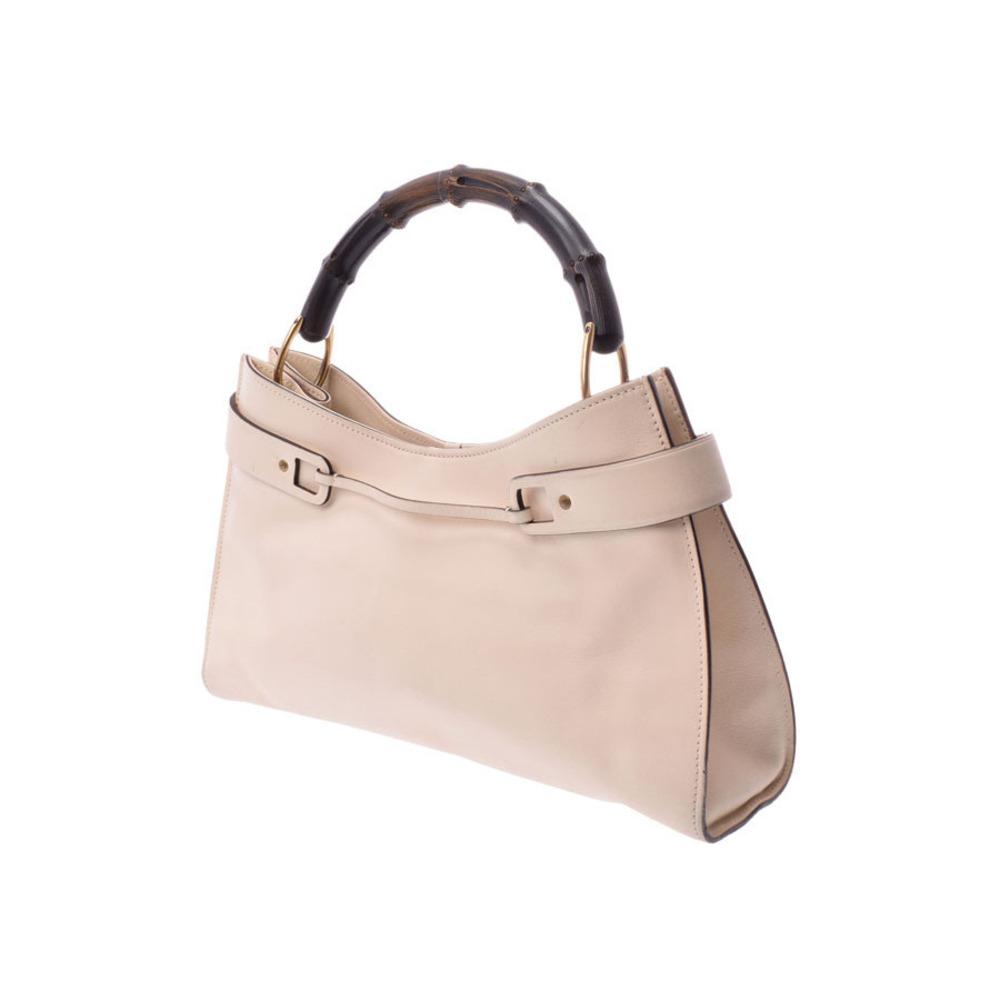 Gucci Leather Handbag White Bamboo Handle Ivory 2way Top